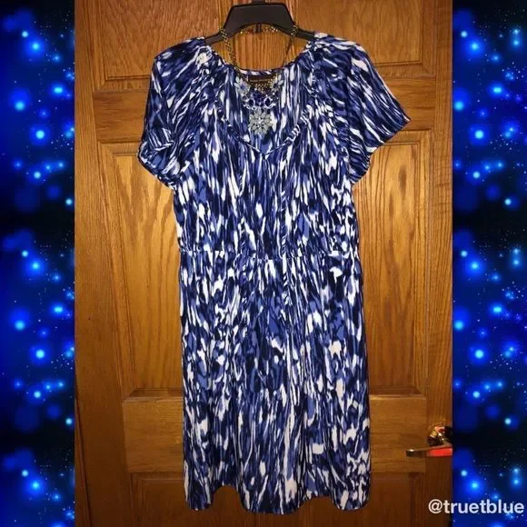 Dana Buchman Blue Abstract Print Dress Sz XL - Picture 1 of 7